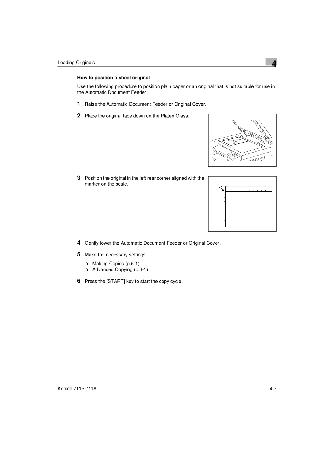 Konica Minolta Printer Copier manual How to position a sheet original 