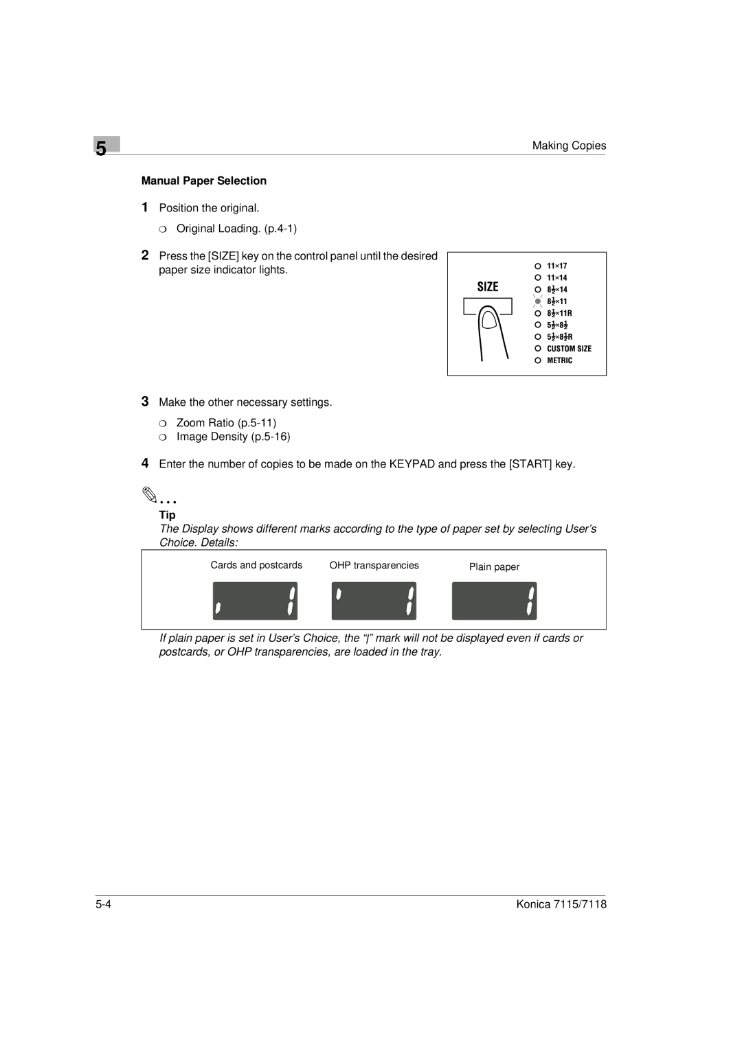 Konica Minolta Printer Copier manual Manual Paper Selection, Tip 