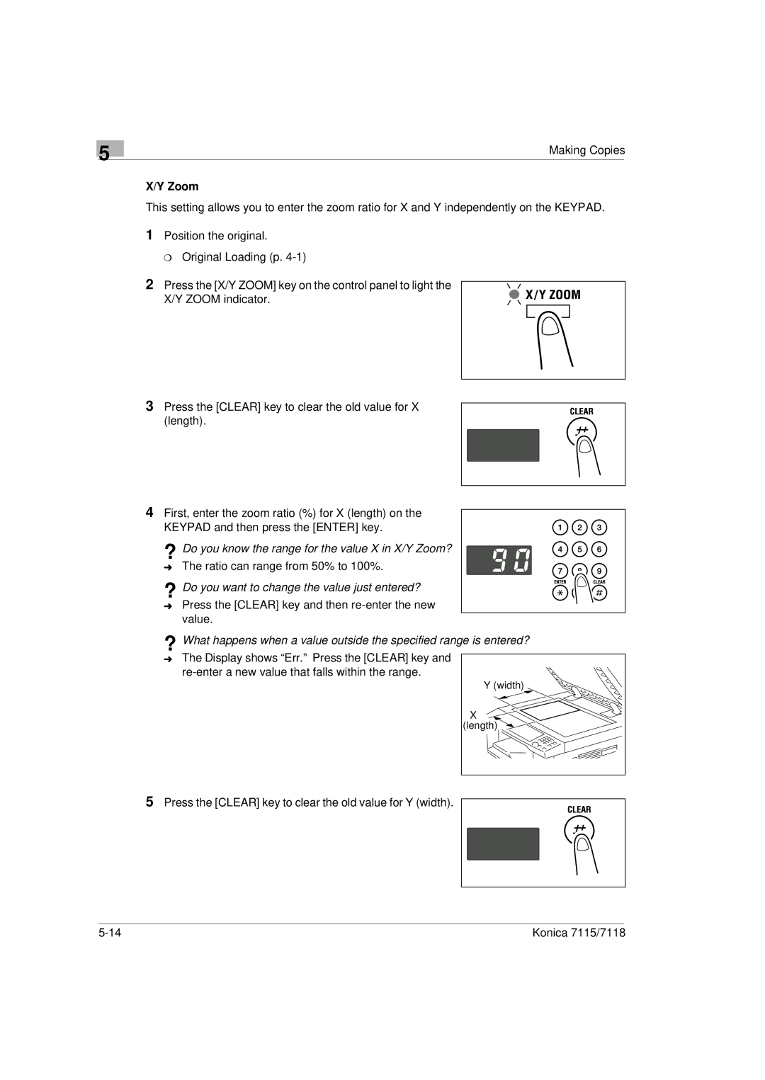 Konica Minolta Printer Copier manual ? Do you know the range for the value X in X/Y Zoom? 