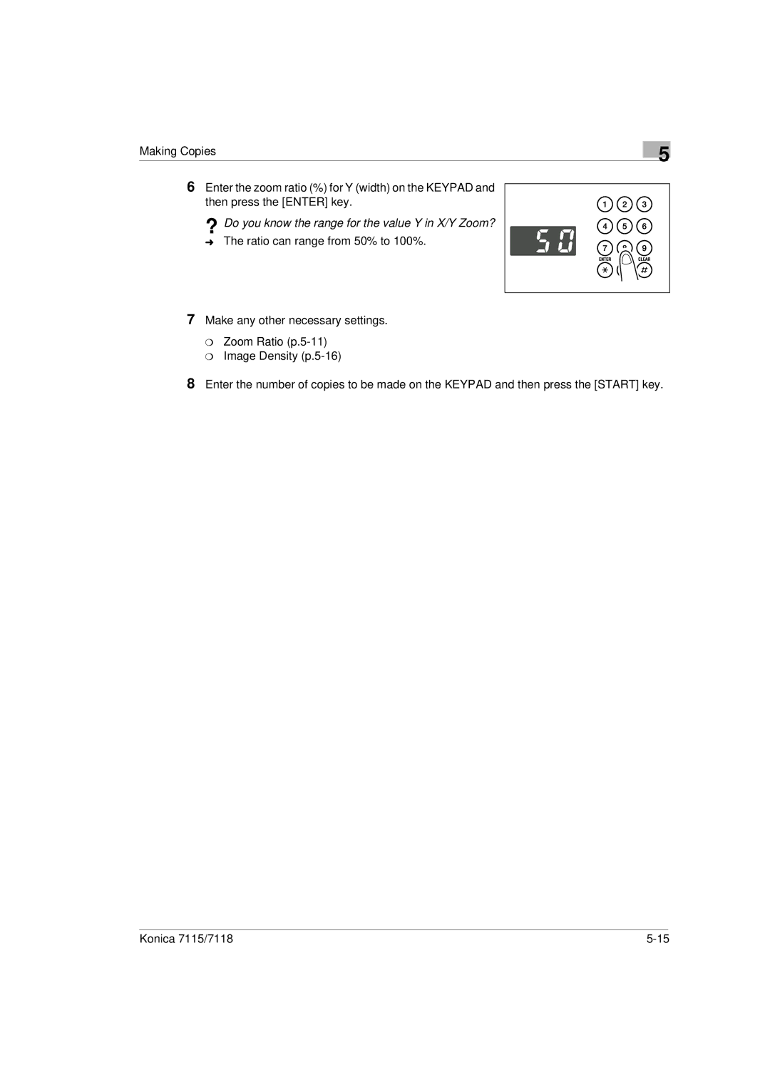 Konica Minolta Printer Copier manual ? Do you know the range for the value Y in X/Y Zoom? 