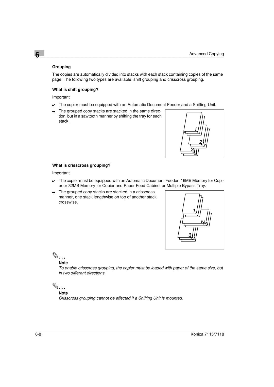 Konica Minolta Printer Copier manual What is shift grouping?, What is crisscross grouping? 