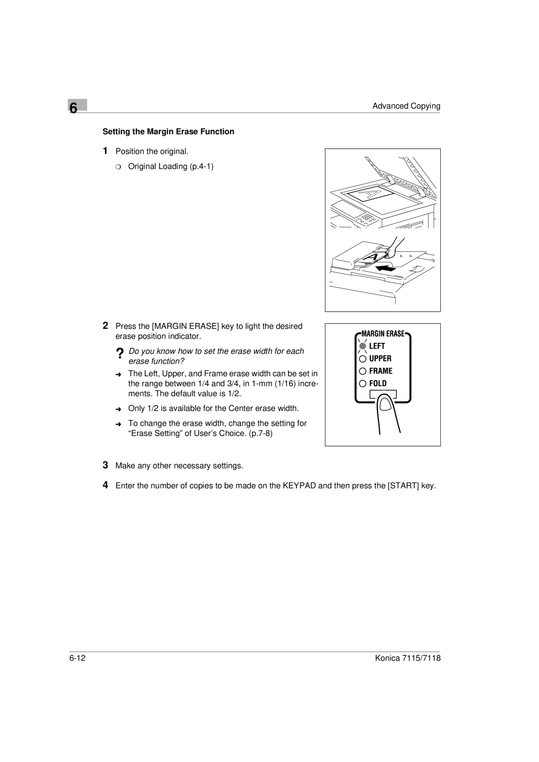 Konica Minolta Printer Copier manual Setting the Margin Erase Function 