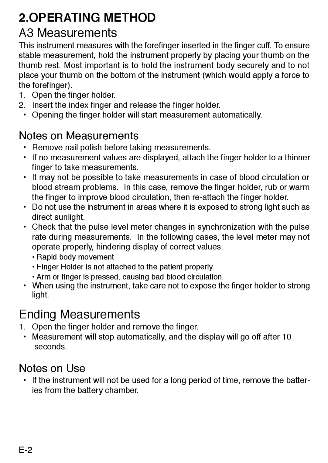 Konica Minolta PULSOXTM-2 instruction manual A3 Measurements, Ending Measurements 