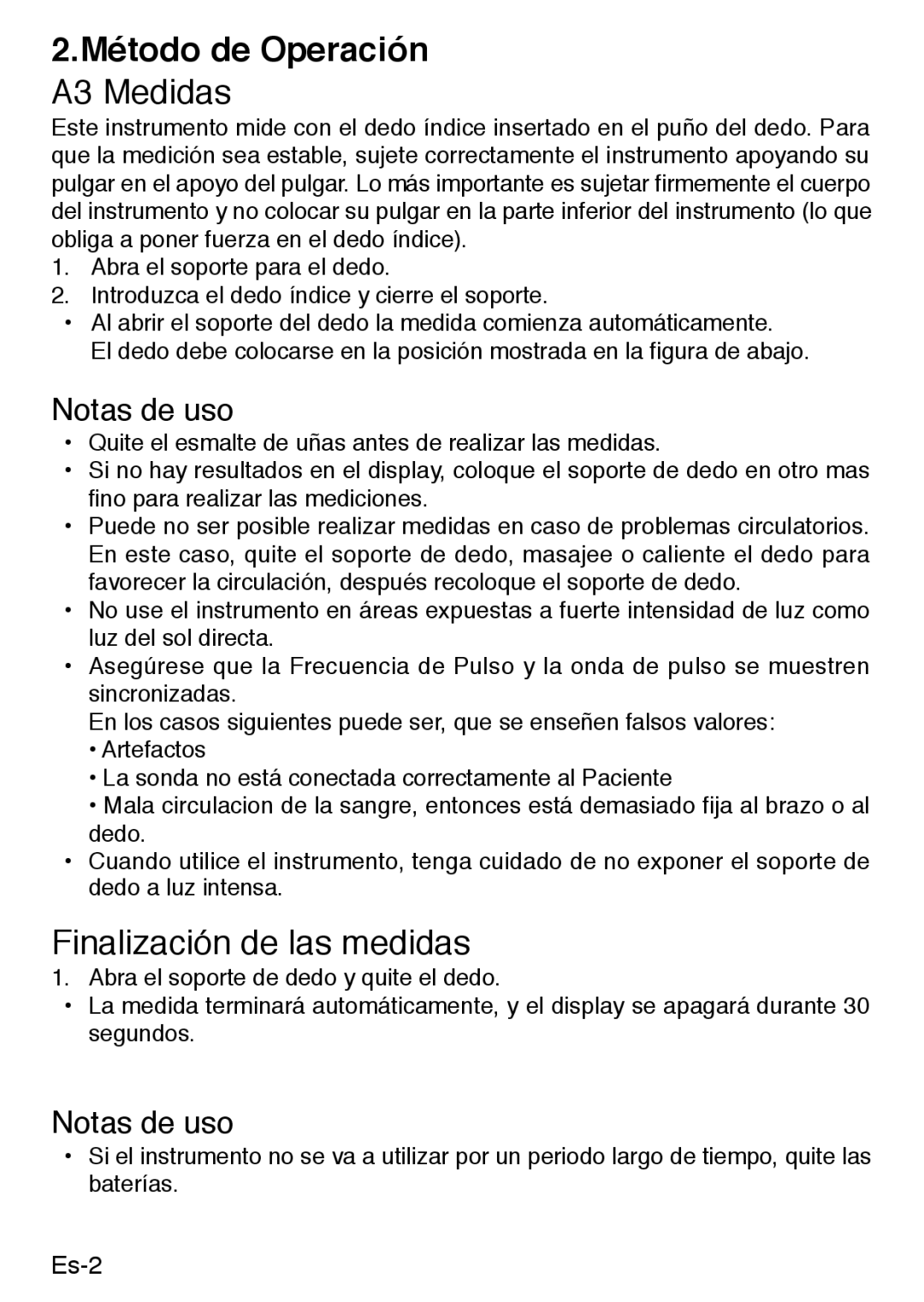 Konica Minolta PULSOXTM-2 instruction manual Método de Operación A3 Medidas, Finalización de las medidas 