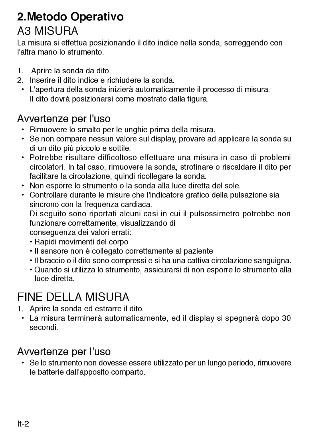 Konica Minolta PULSOXTM-2 instruction manual Metodo Operativo, A3 Misura 