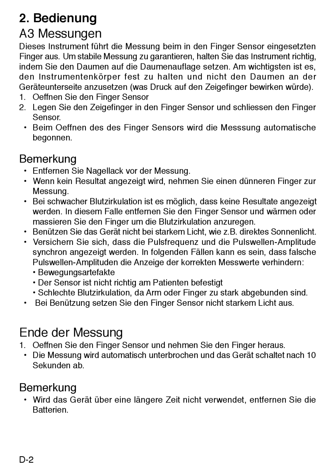 Konica Minolta PULSOXTM-2 instruction manual Bedienung A3 Messungen, Ende der Messung 