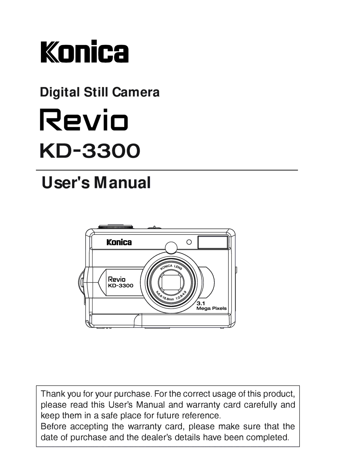 Konica Minolta Revio KD-3300 user manual Digital Still Camera 