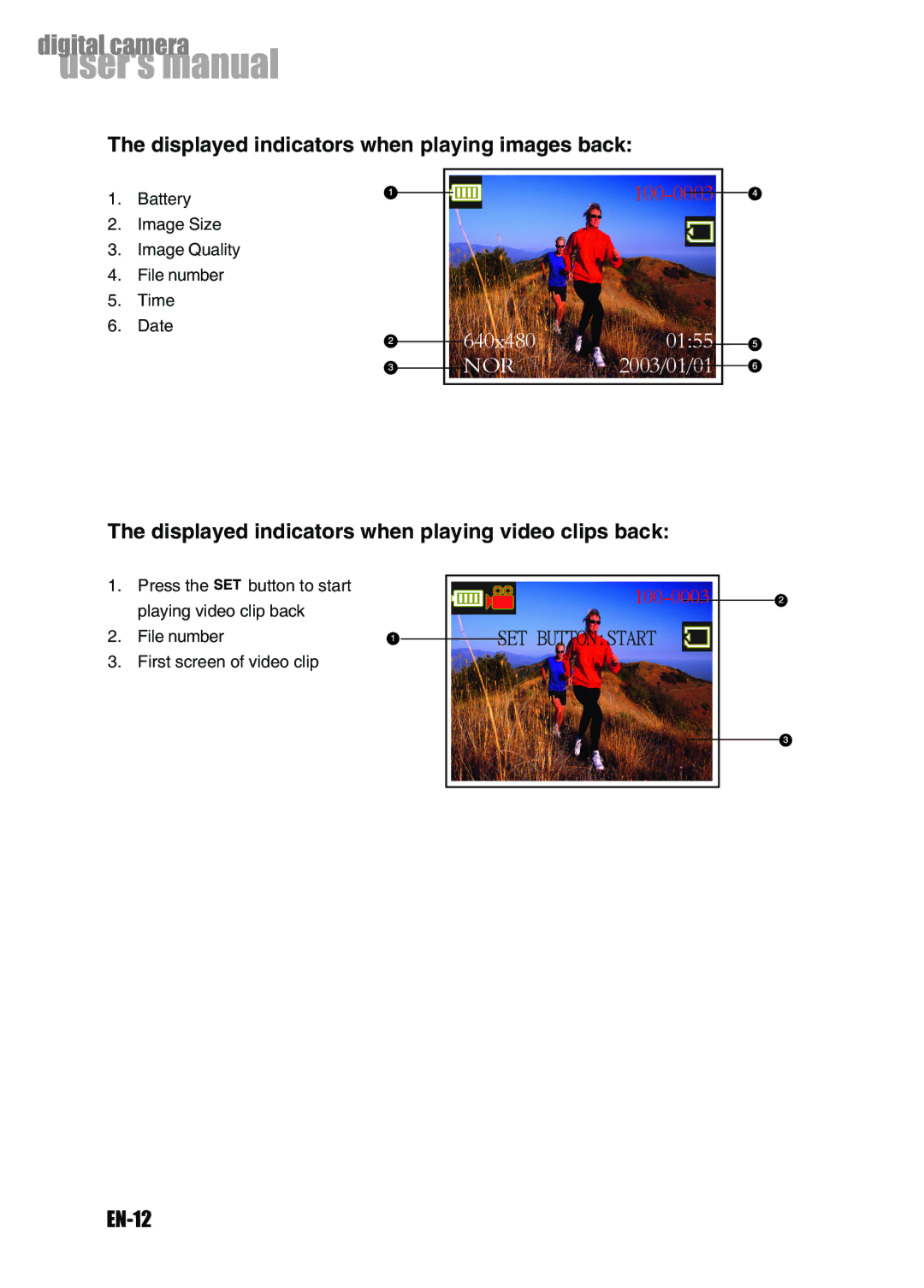 Konica Minolta Revio KD-3300 user manual Displayed indicators when playing images back, EN-12 