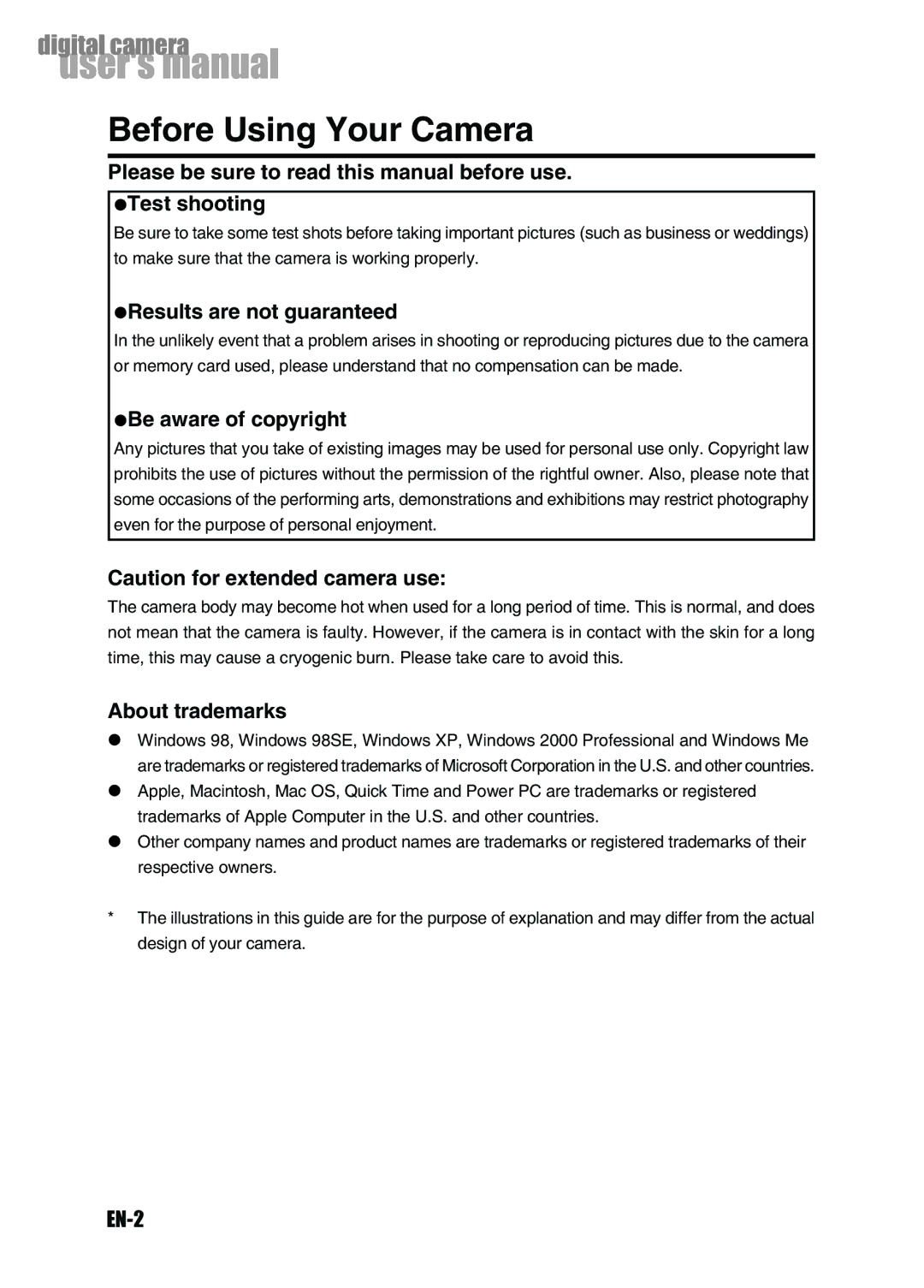 Konica Minolta Revio KD-3300 user manual Before Using Your Camera 