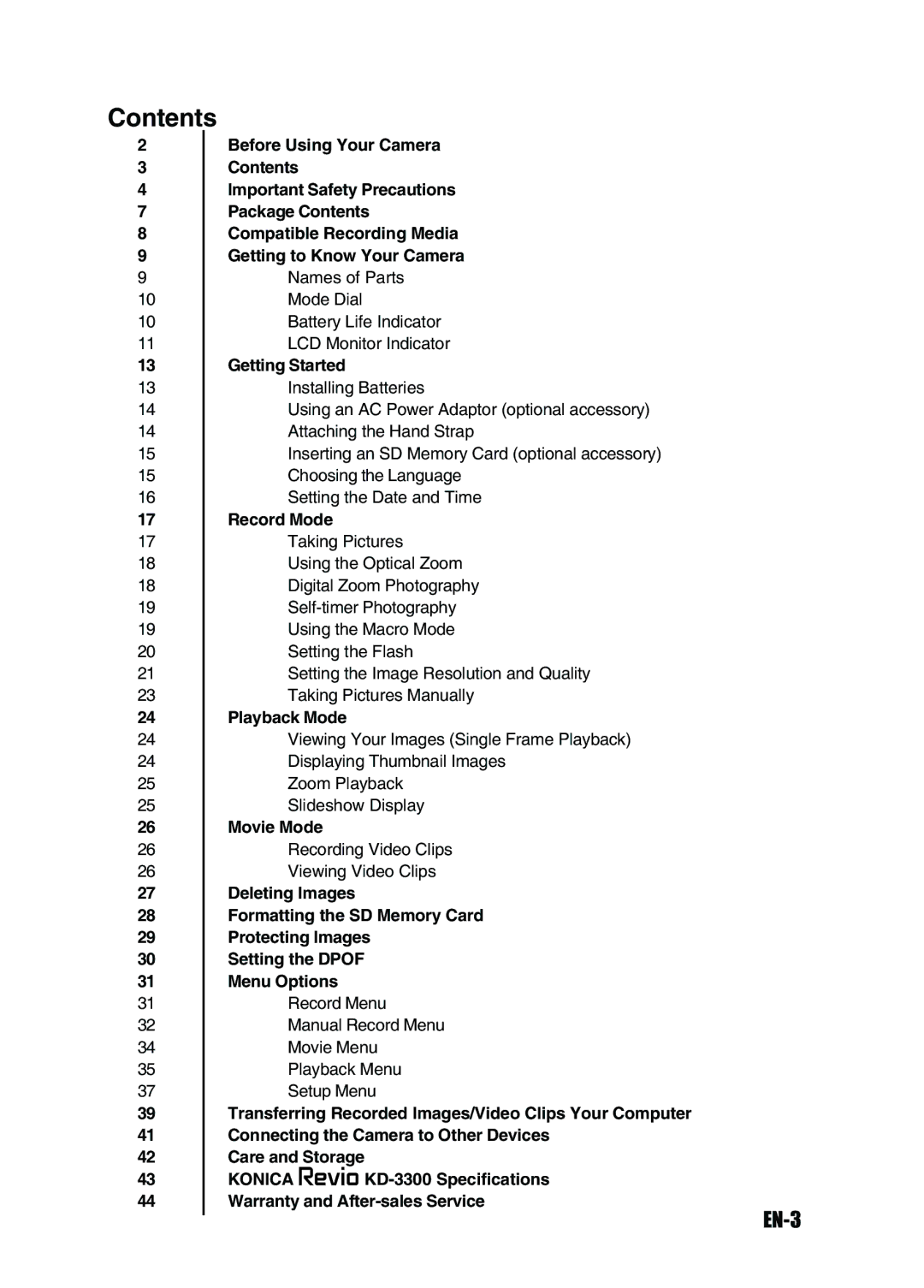 Konica Minolta Revio KD-3300 user manual Contents 