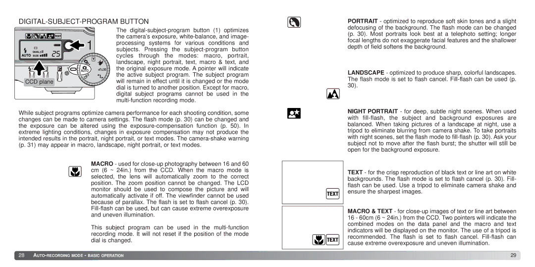 Konica Minolta S414 instruction manual DIGITAL-SUBJECT-PROGRAM Button 