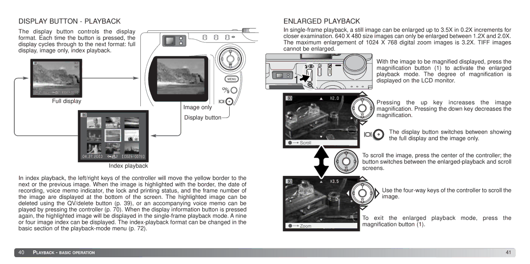 Konica Minolta S414 instruction manual Display Button Playback, Enlarged Playback 