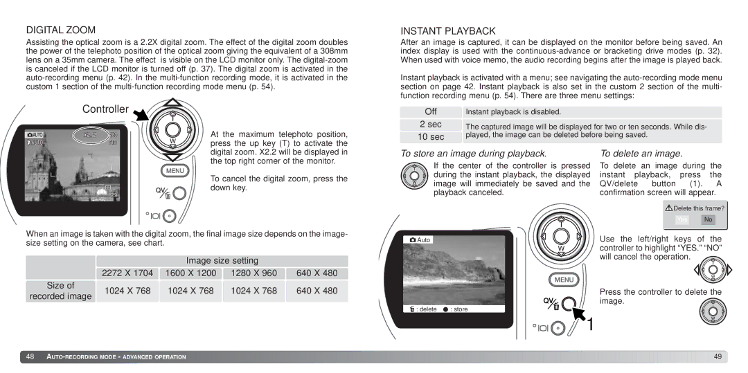 Konica Minolta S414 Digital Zoom, Instant Playback, To store an image during playback, To delete an image 