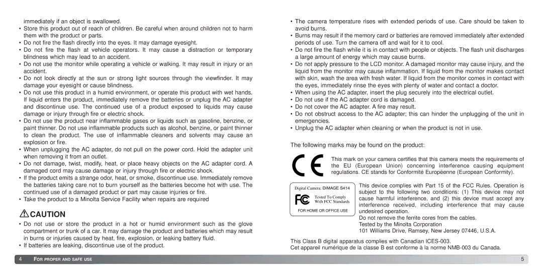 Konica Minolta S414 instruction manual Explosion or fire 