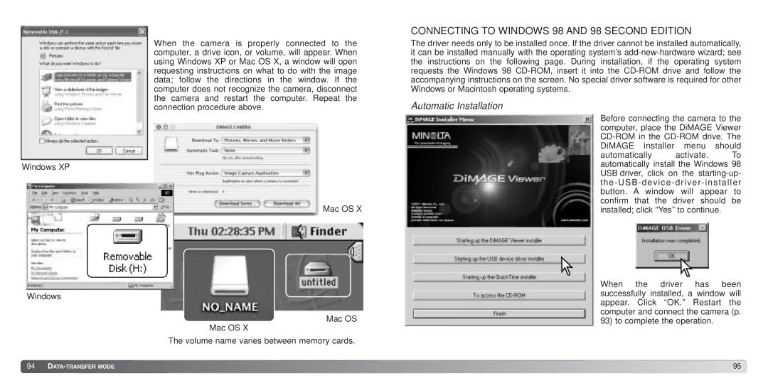 Konica Minolta S414 instruction manual Connecting to Windows 98 and 98 Second Edition, Automatic Installation 