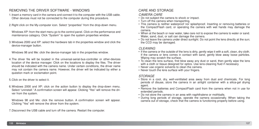 Konica Minolta S414 instruction manual Removing the Driver Software Windows, Care and Storage 