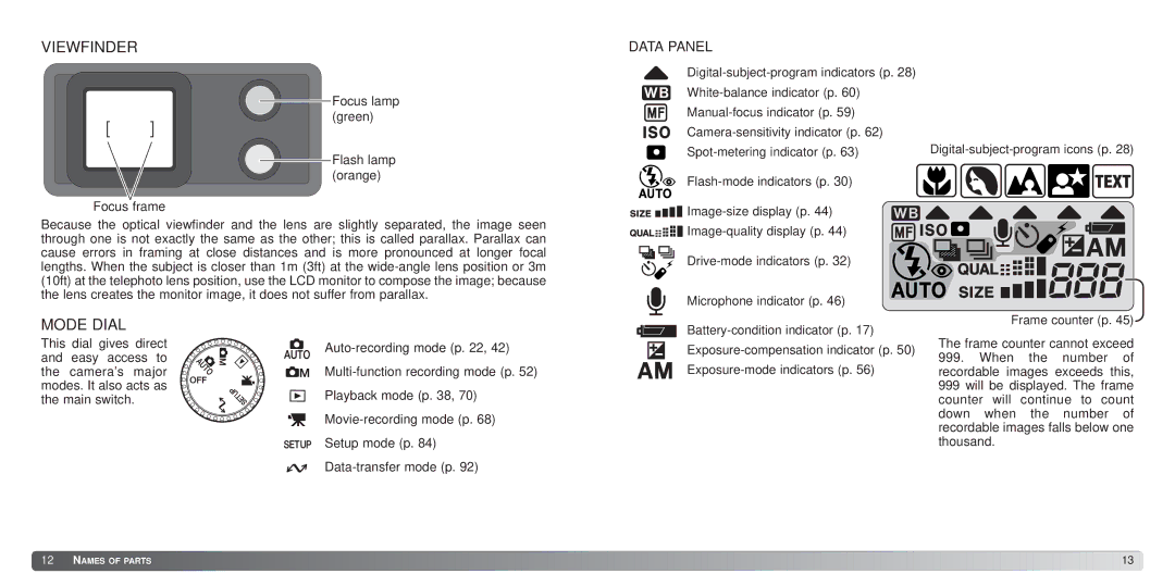 Konica Minolta S414 instruction manual Viewfinder, Mode Dial 