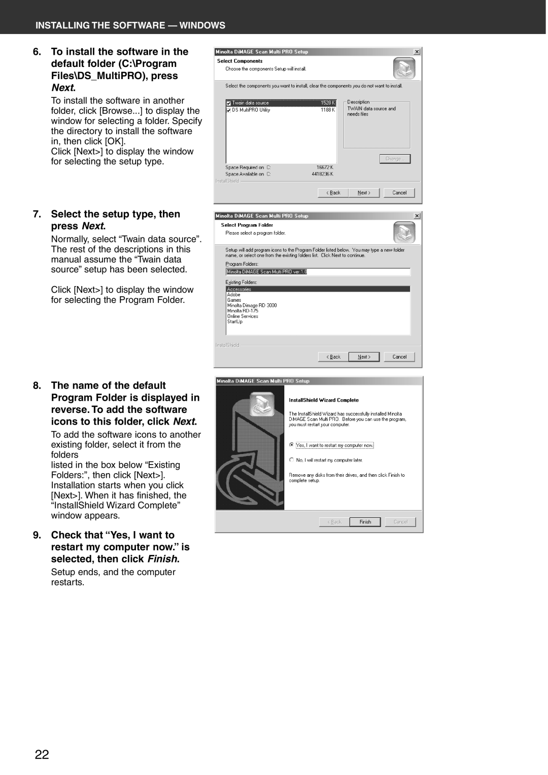 Konica Minolta Scan Multi PRO instruction manual Select the setup type, then press Next 