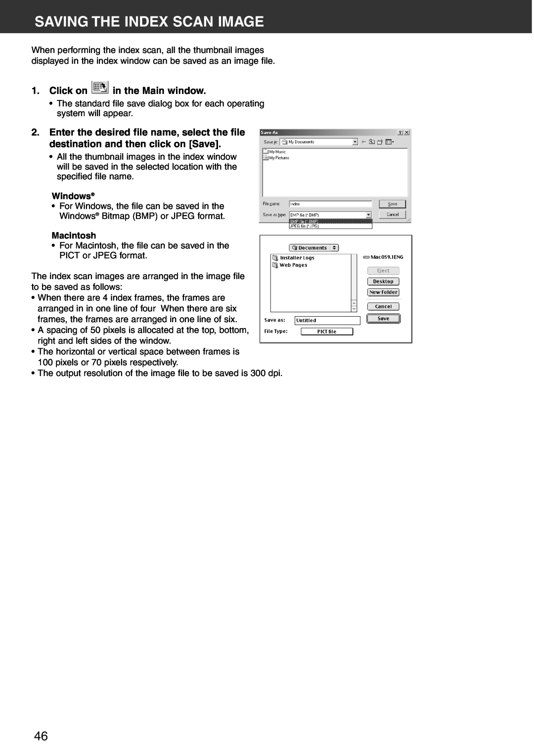 Konica Minolta Scan Multi PRO instruction manual Saving The Index Scan Image, Click on in the Main window 