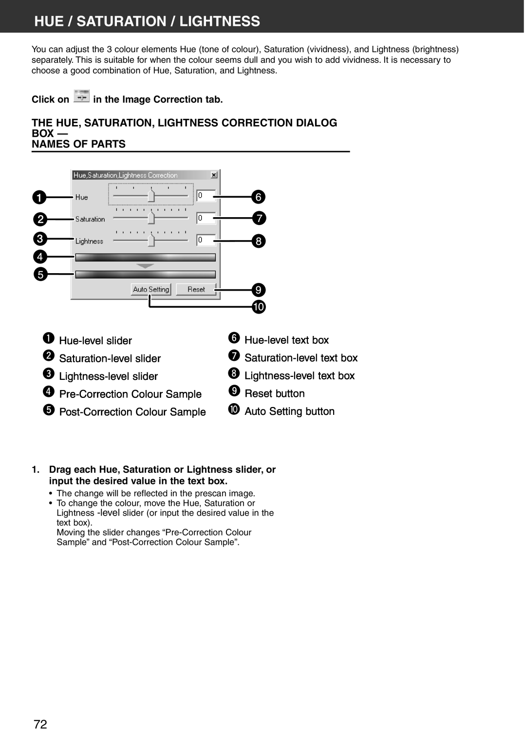 Konica Minolta Scan Multi PRO instruction manual Hue / Saturation / Lightness 