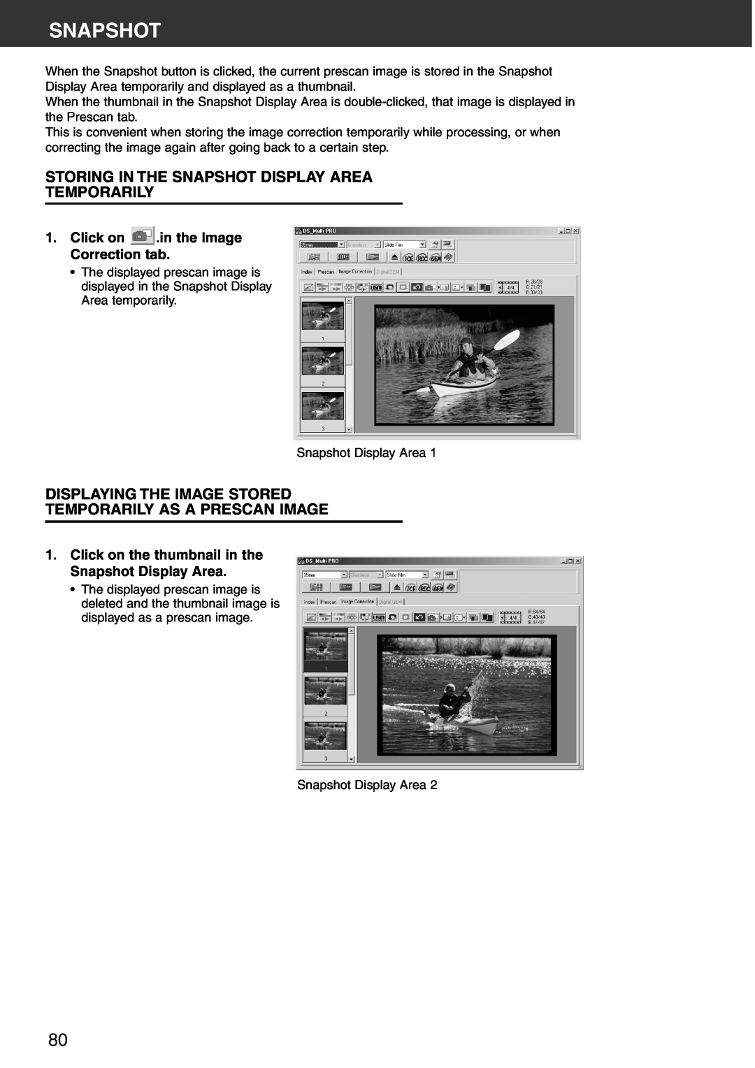 Konica Minolta Scan Multi PRO Storing In The Snapshot Display Area Temporarily, Click on .in the Image Correction tab 