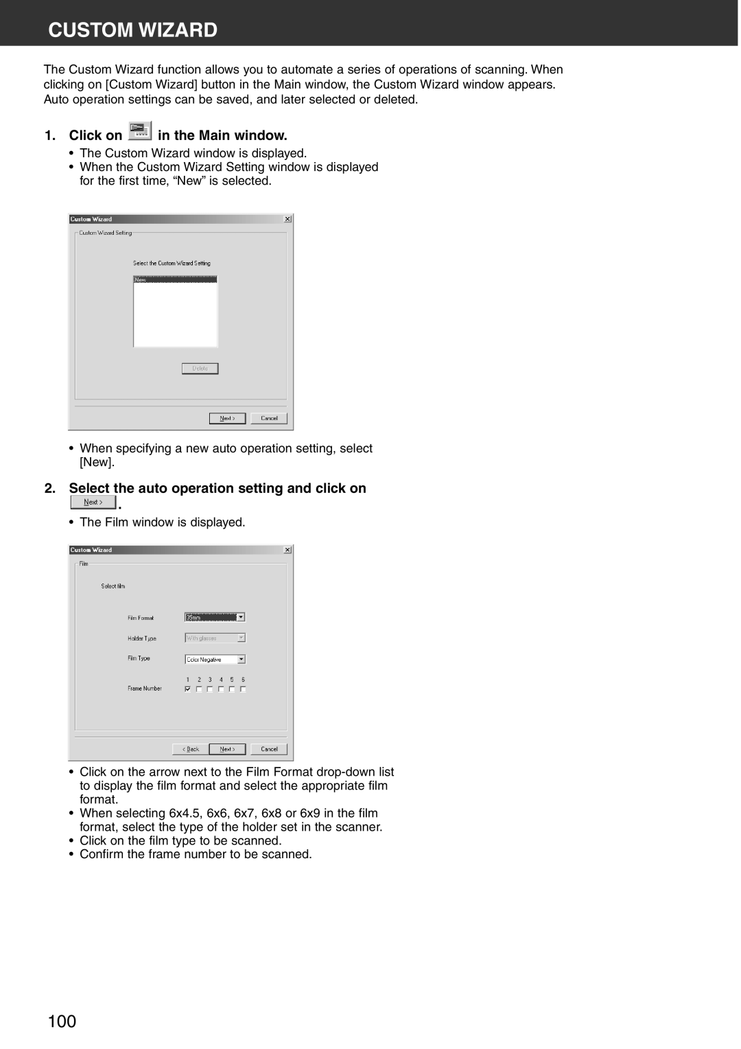 Konica Minolta Scan Multi PRO instruction manual Custom Wizard, Select the auto operation setting and click on 