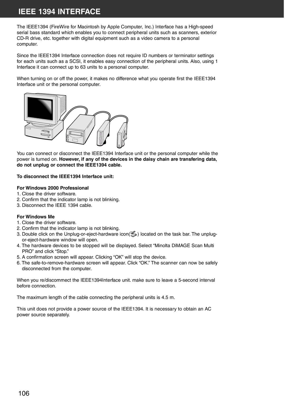 Konica Minolta Scan Multi PRO instruction manual Ieee 1394 Interface, For Windows Me 