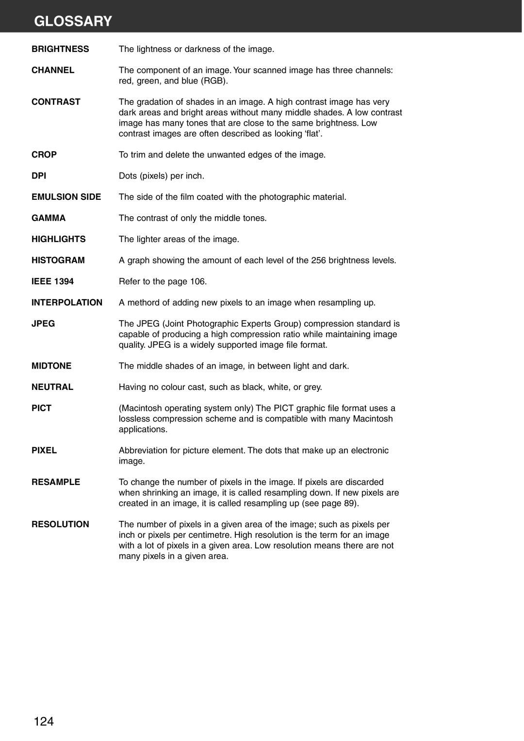 Konica Minolta Scan Multi PRO instruction manual Glossary, Contrast 