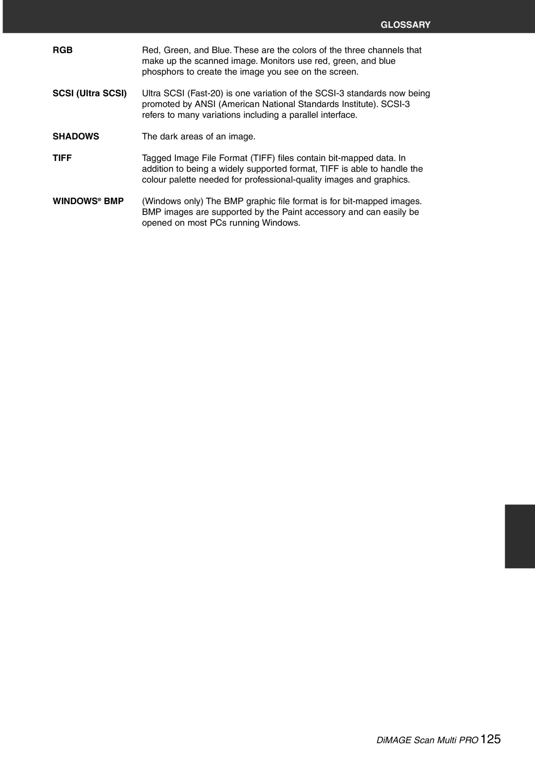 Konica Minolta Scan Multi PRO instruction manual Glossary, Scsi Ultra Scsi 