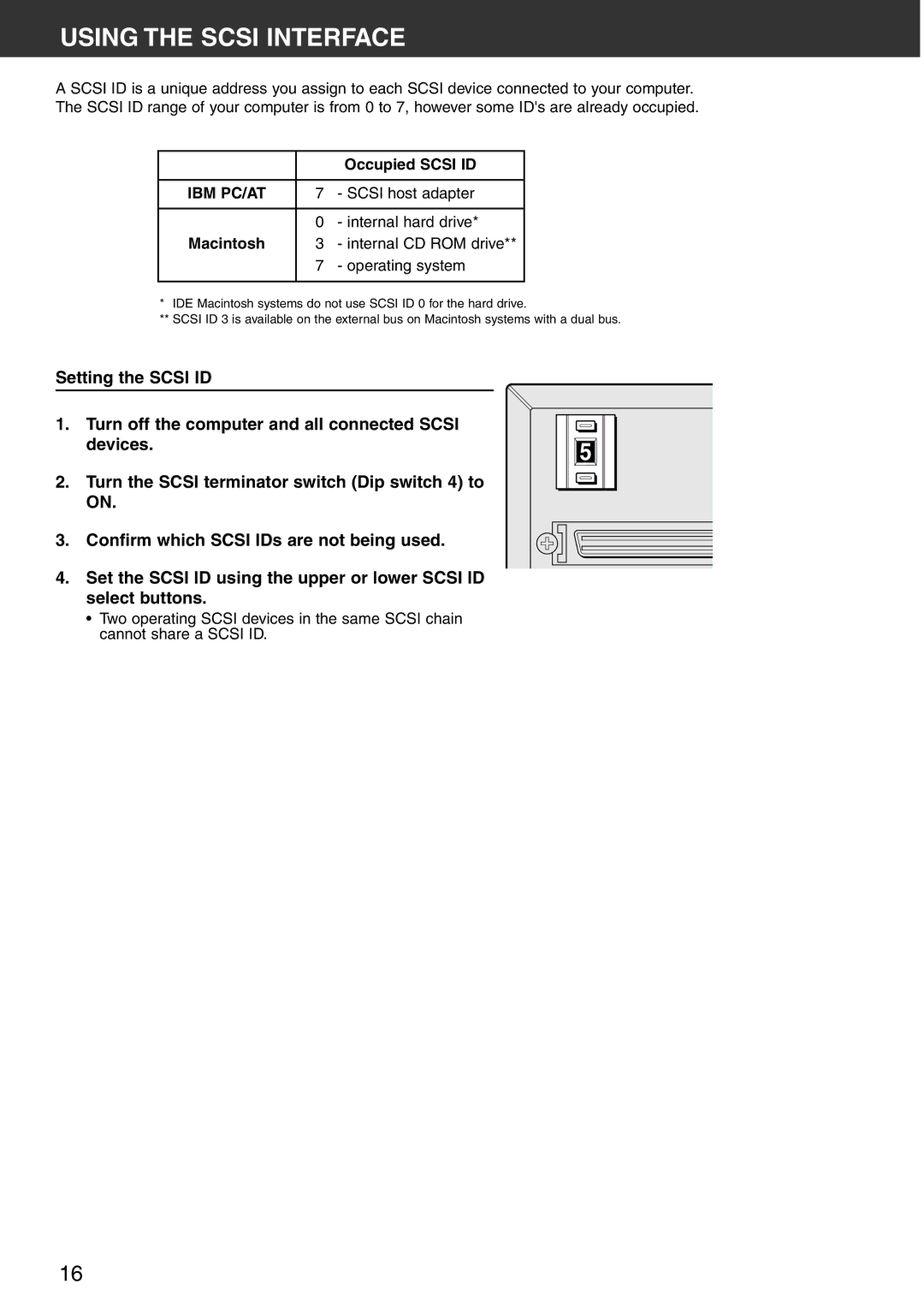 Konica Minolta Scan Multi PRO instruction manual Using the Scsi Interface, Occupied Scsi ID, Macintosh 