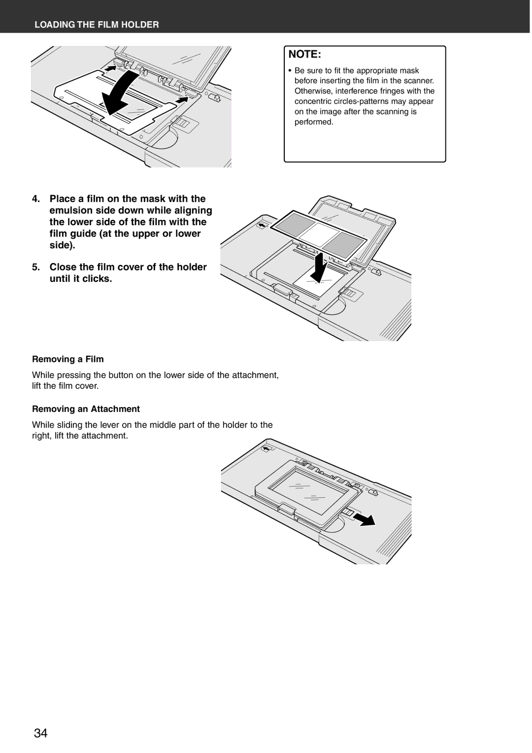 Konica Minolta Scan Multi PRO instruction manual Removing a Film, Removing an Attachment 