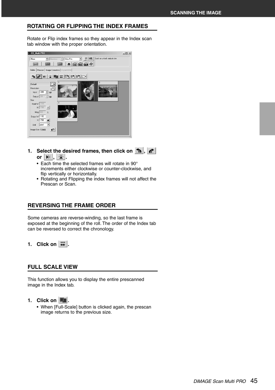 Konica Minolta Scan Multi PRO Rotating or Flipping the Index Frames, Reversing the Frame Order, Full Scale View, Click on 