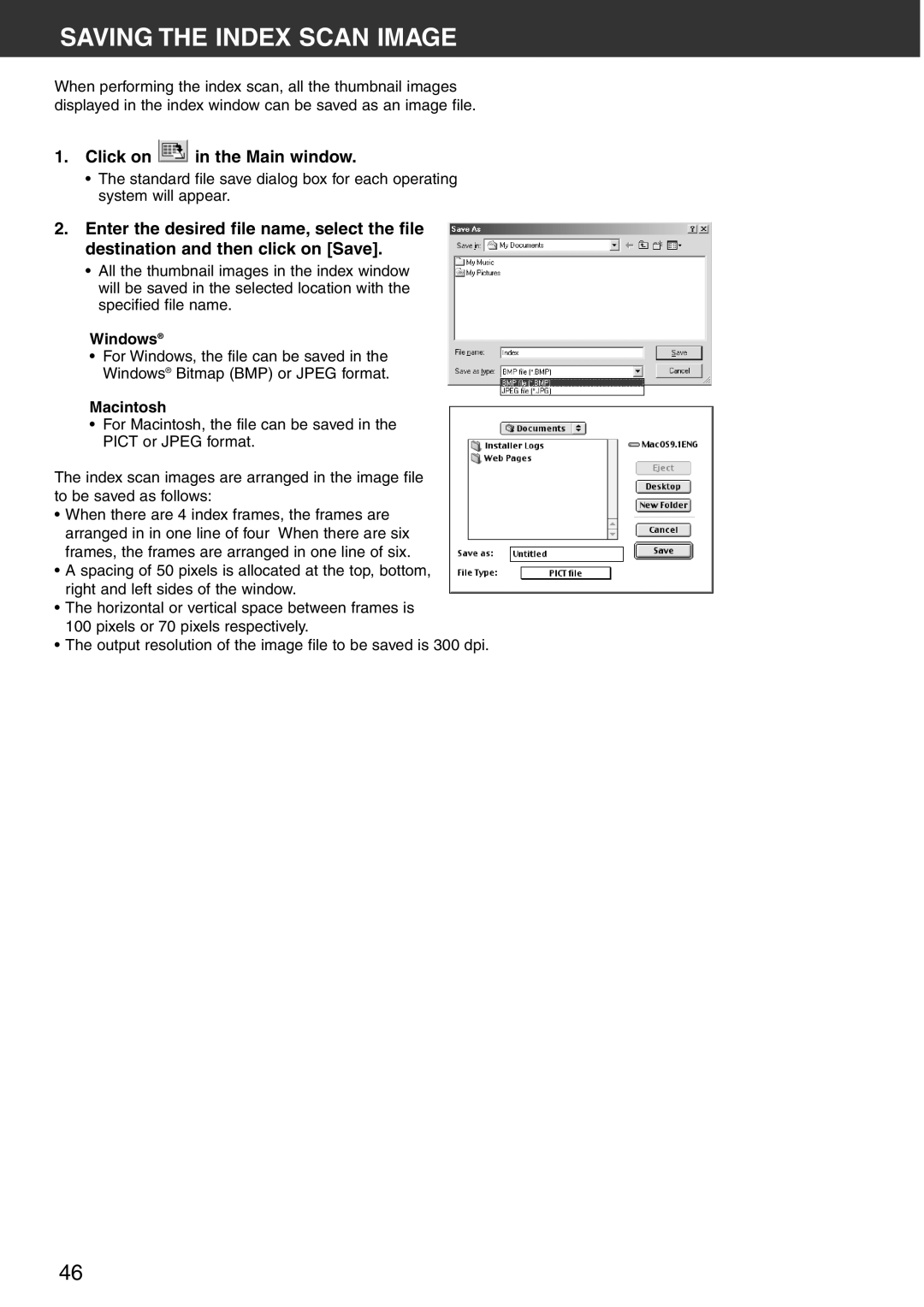 Konica Minolta Scan Multi PRO instruction manual Saving the Index Scan Image, Windows 