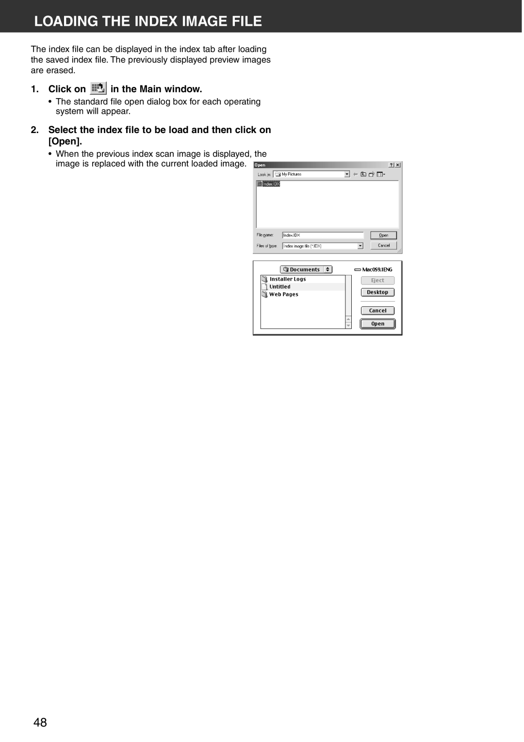 Konica Minolta Scan Multi PRO Loading the Index Image File, Select the index file to be load and then click on Open 