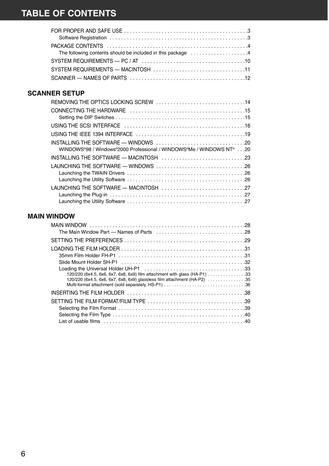 Konica Minolta Scan Multi PRO instruction manual Table of Contents 