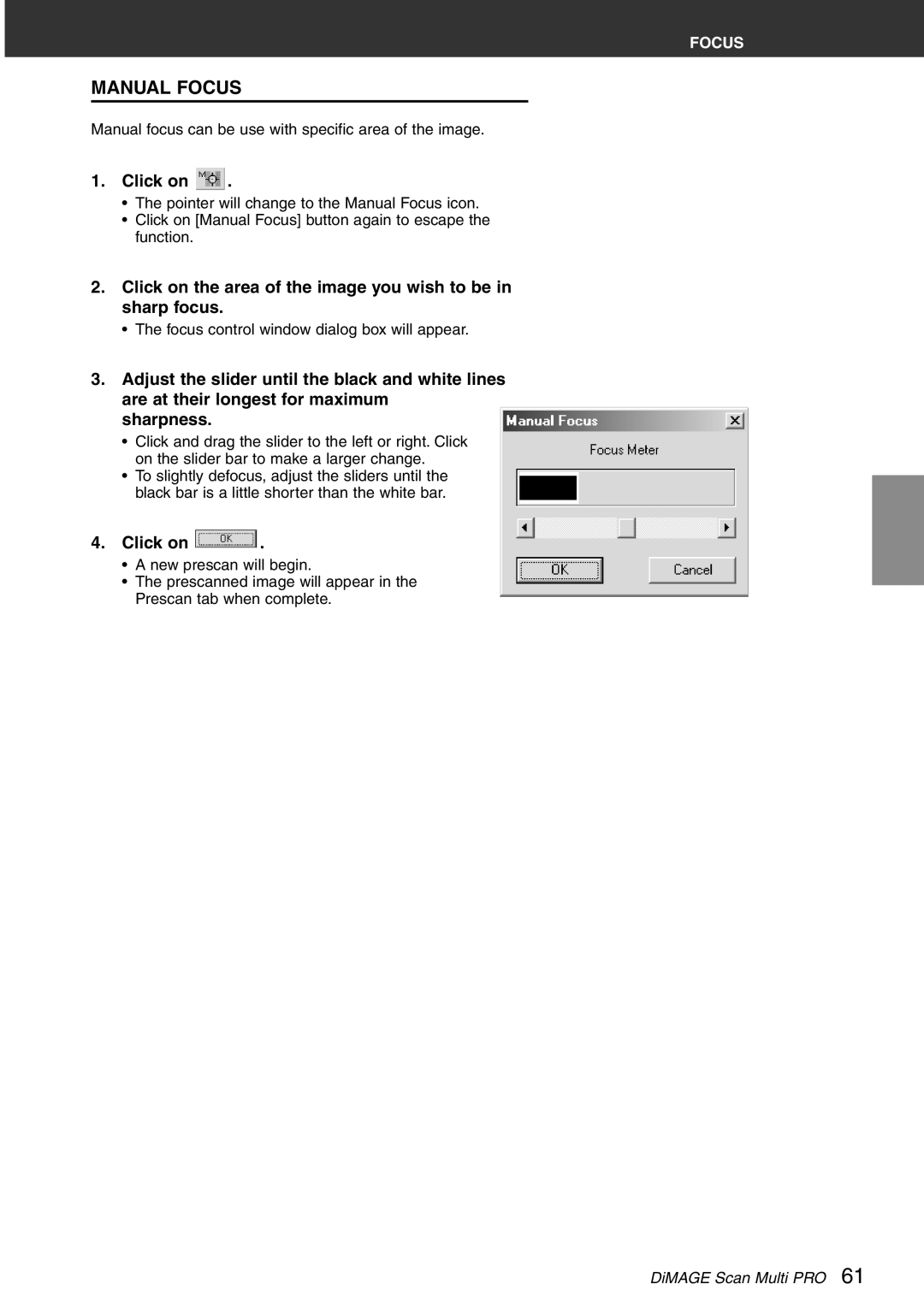 Konica Minolta Scan Multi PRO instruction manual Manual Focus 