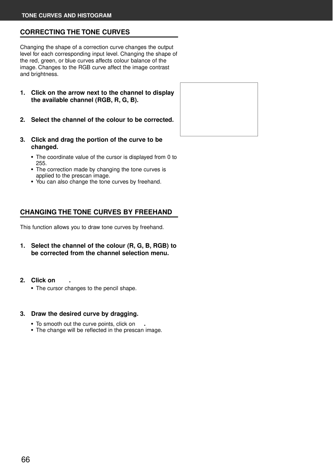 Konica Minolta Scan Multi PRO instruction manual Correcting the Tone Curves, Changing the Tone Curves by Freehand 