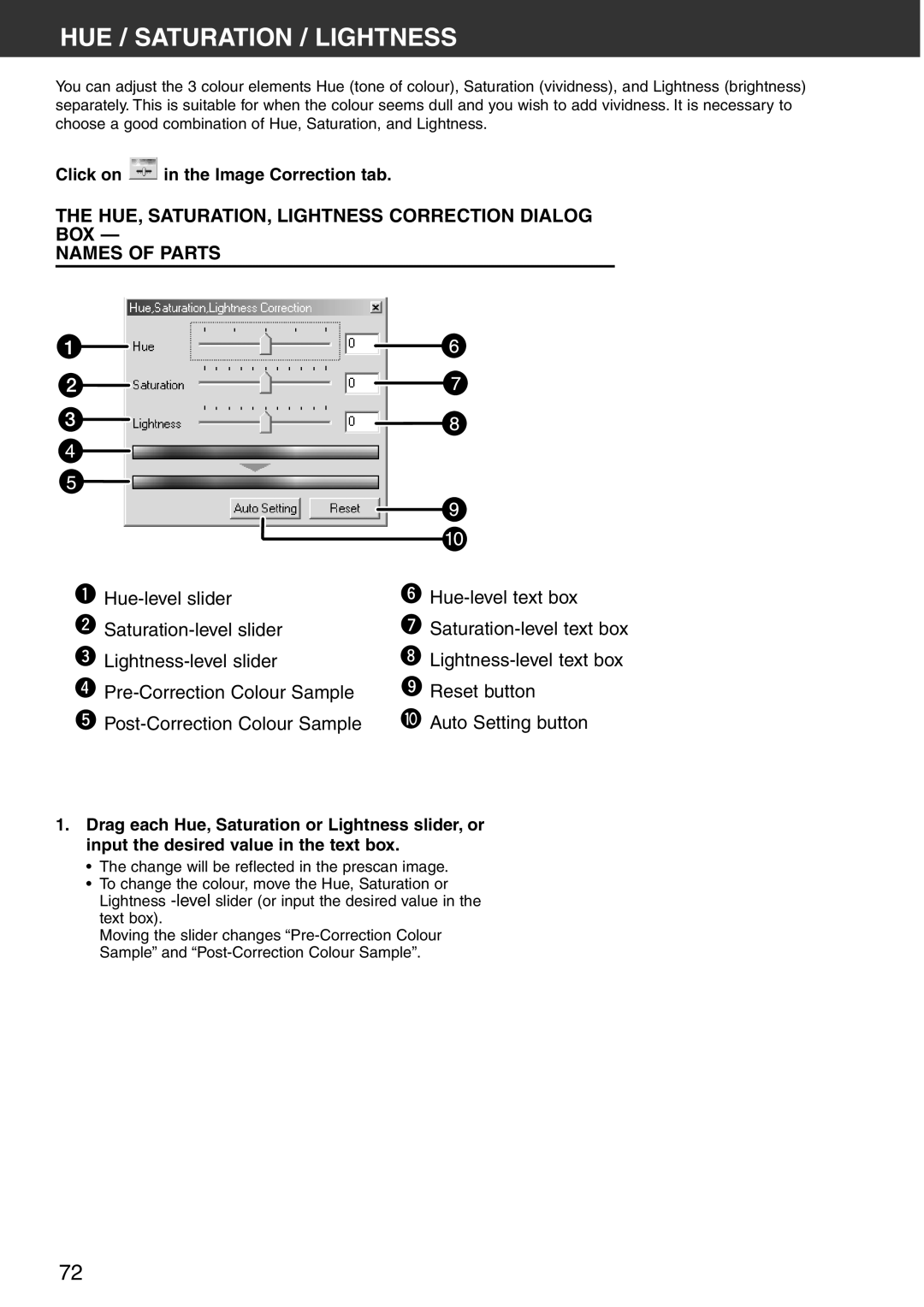 Konica Minolta Scan Multi PRO instruction manual HUE / Saturation / Lightness 