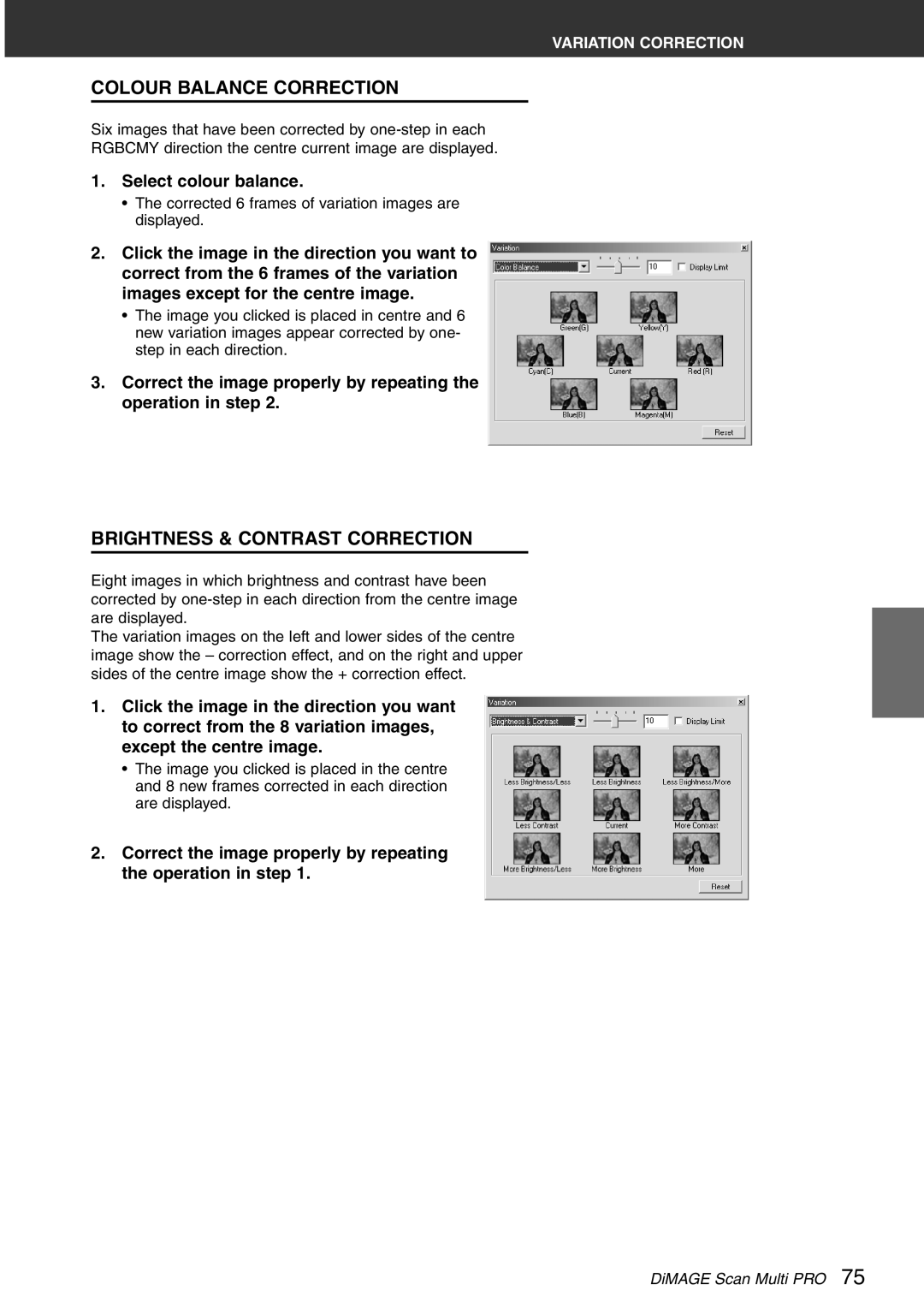 Konica Minolta Scan Multi PRO Colour Balance Correction, Brightness & Contrast Correction, Select colour balance 