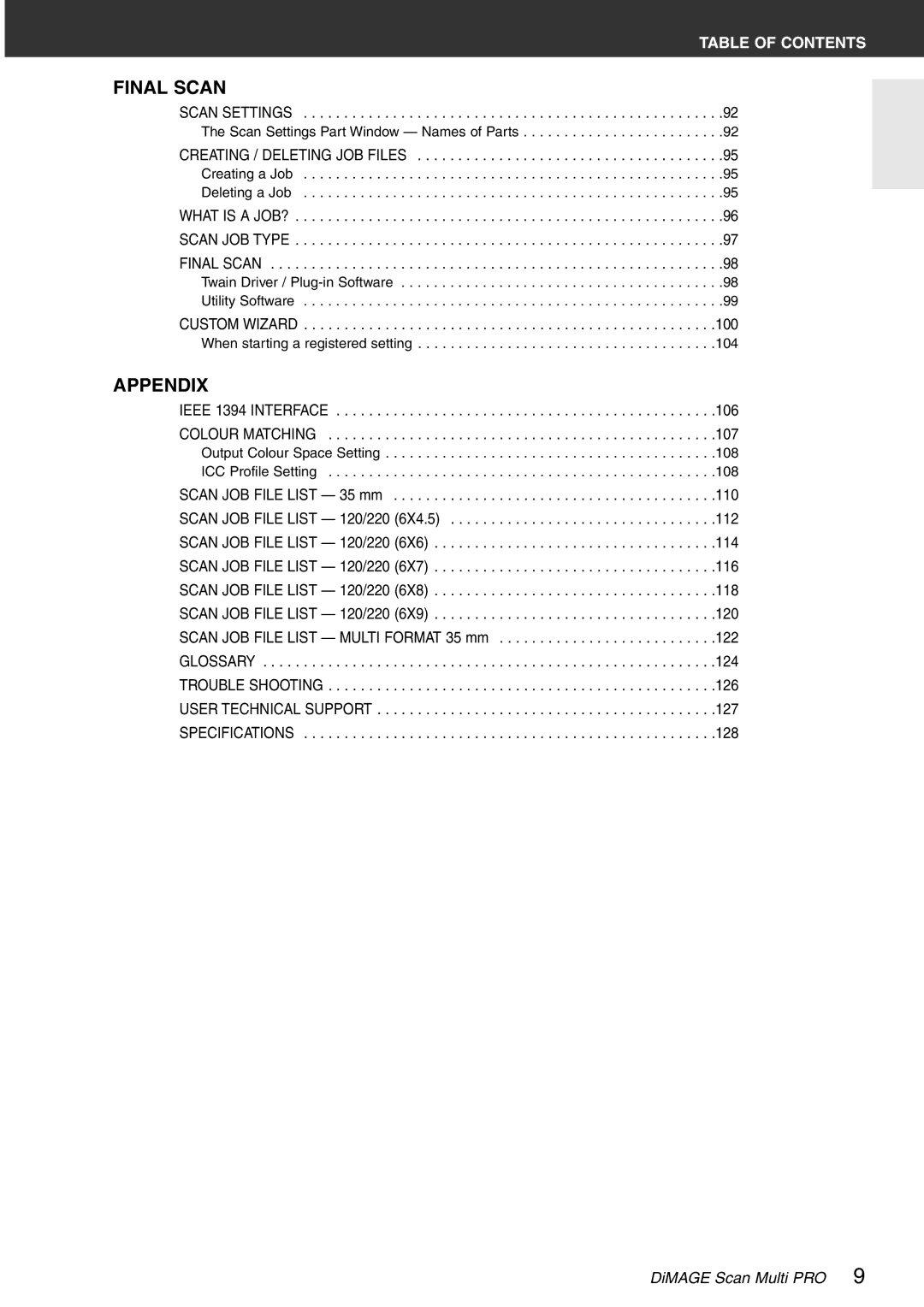 Konica Minolta Scan Multi PRO instruction manual Final Scan, Appendix 