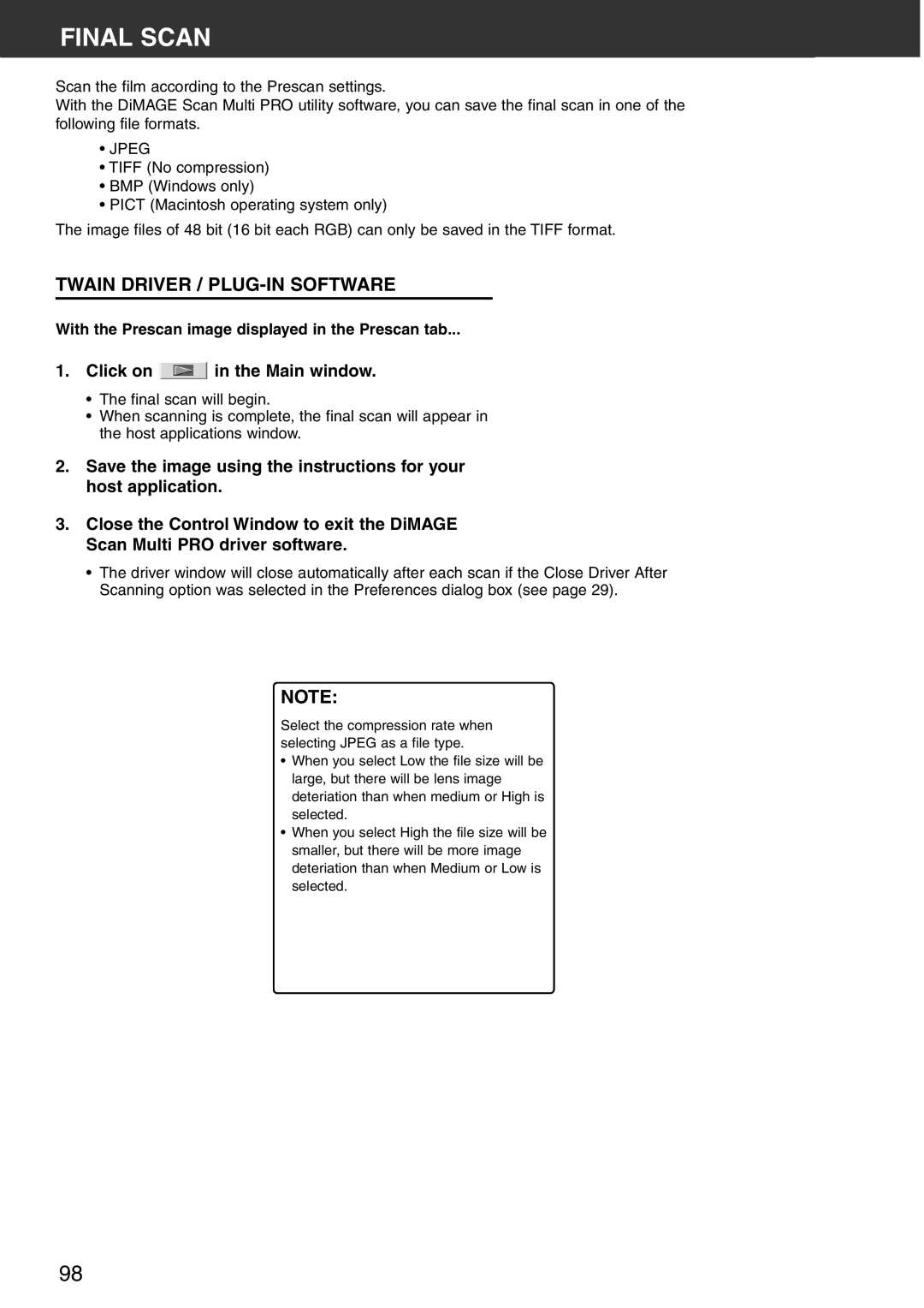 Konica Minolta Scan Multi PRO instruction manual Final Scan, Twain Driver / PLUG-IN Software 