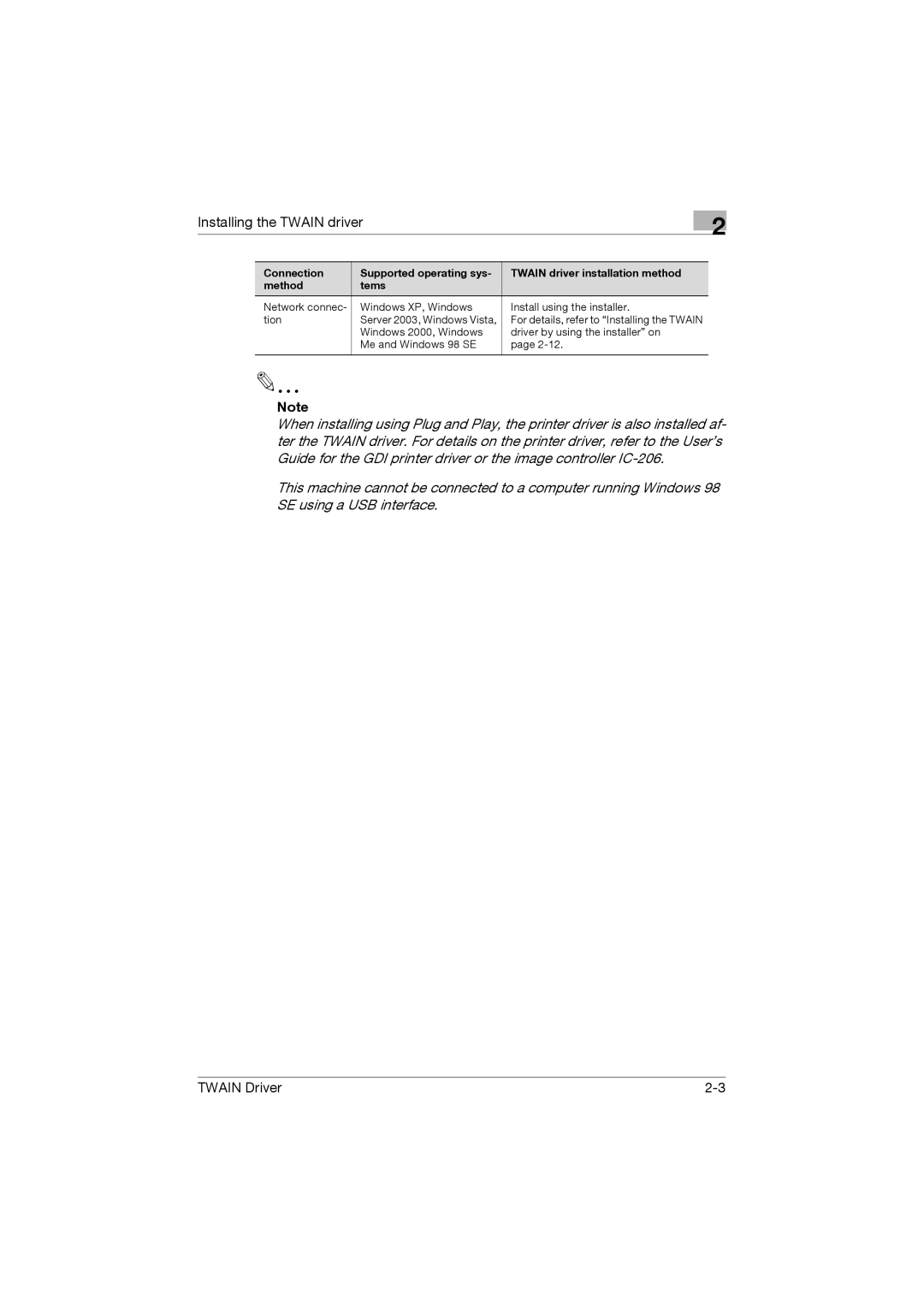 Konica Minolta TWIN Driver manual Installing the Twain driver 