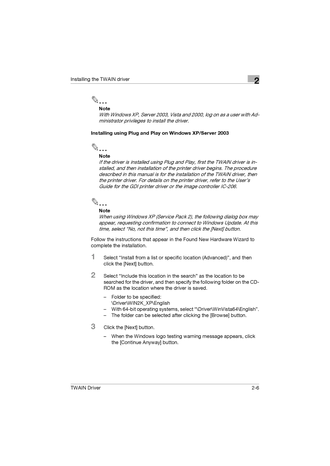 Konica Minolta TWIN Driver manual Installing using Plug and Play on Windows XP/Server 