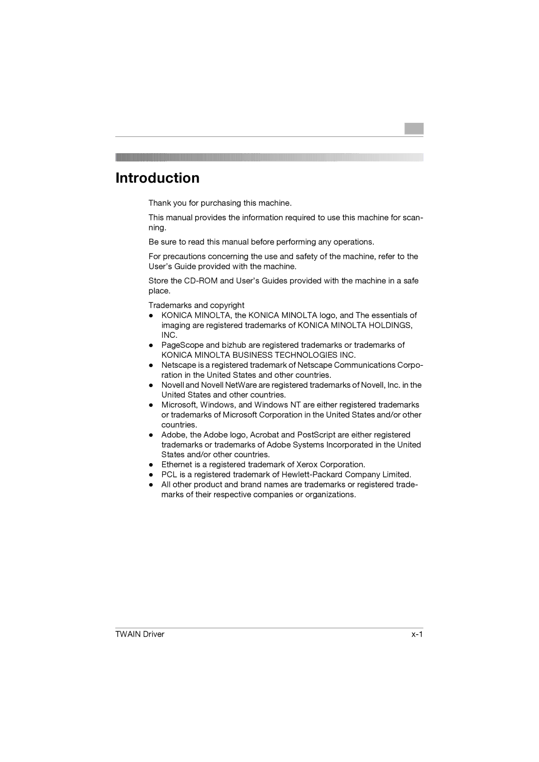 Konica Minolta TWIN Driver manual Introduction 