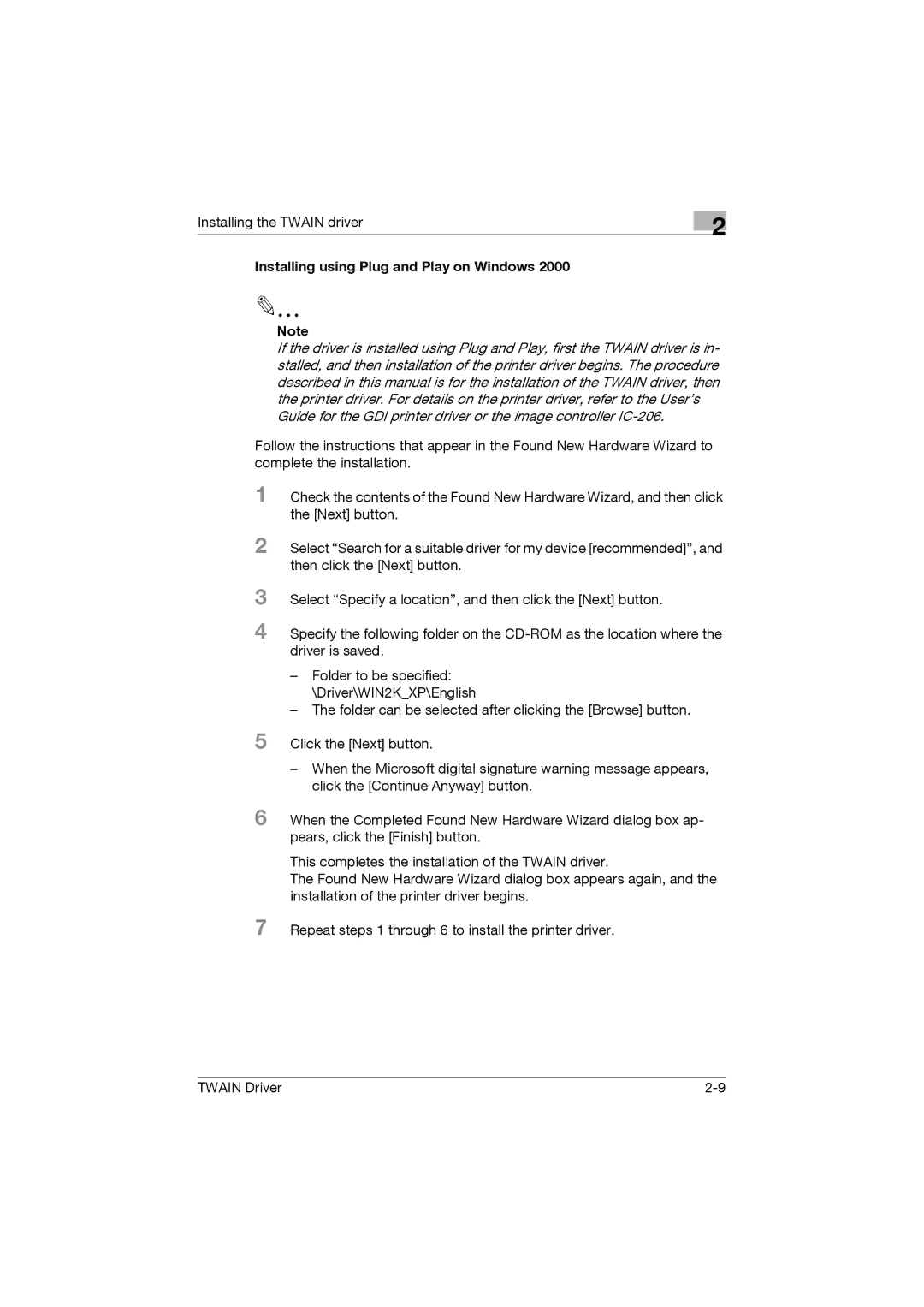 Konica Minolta TWIN Driver manual Installing using Plug and Play on Windows 