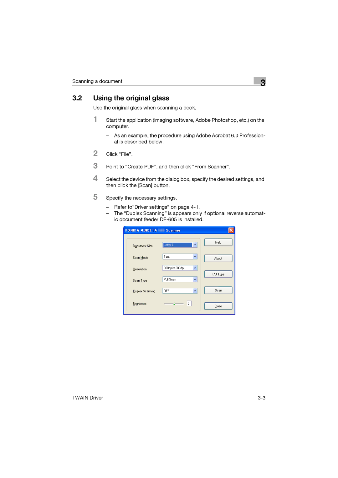 Konica Minolta TWIN Driver manual Using the original glass 