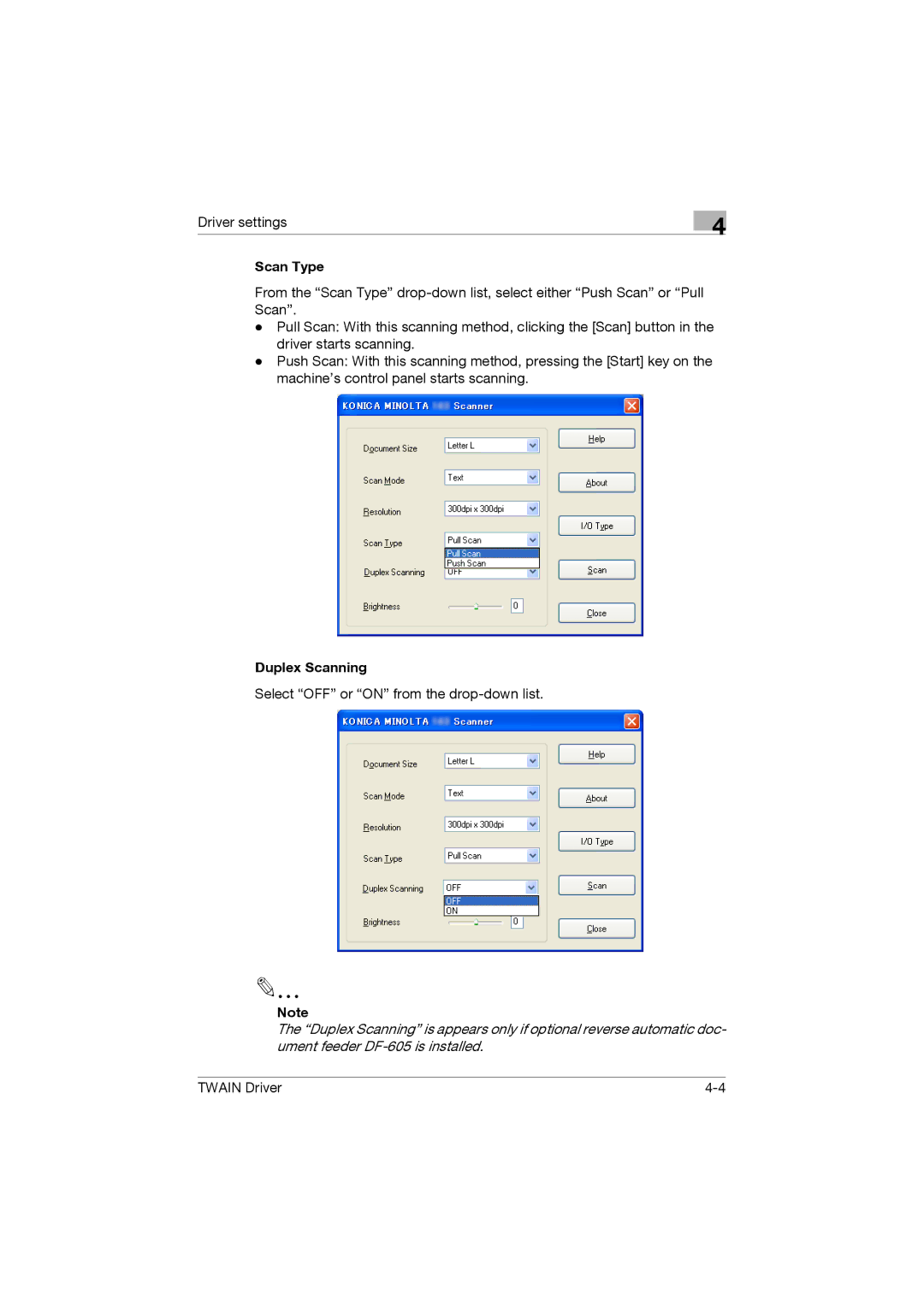 Konica Minolta TWIN Driver manual Scan Type, Duplex Scanning 