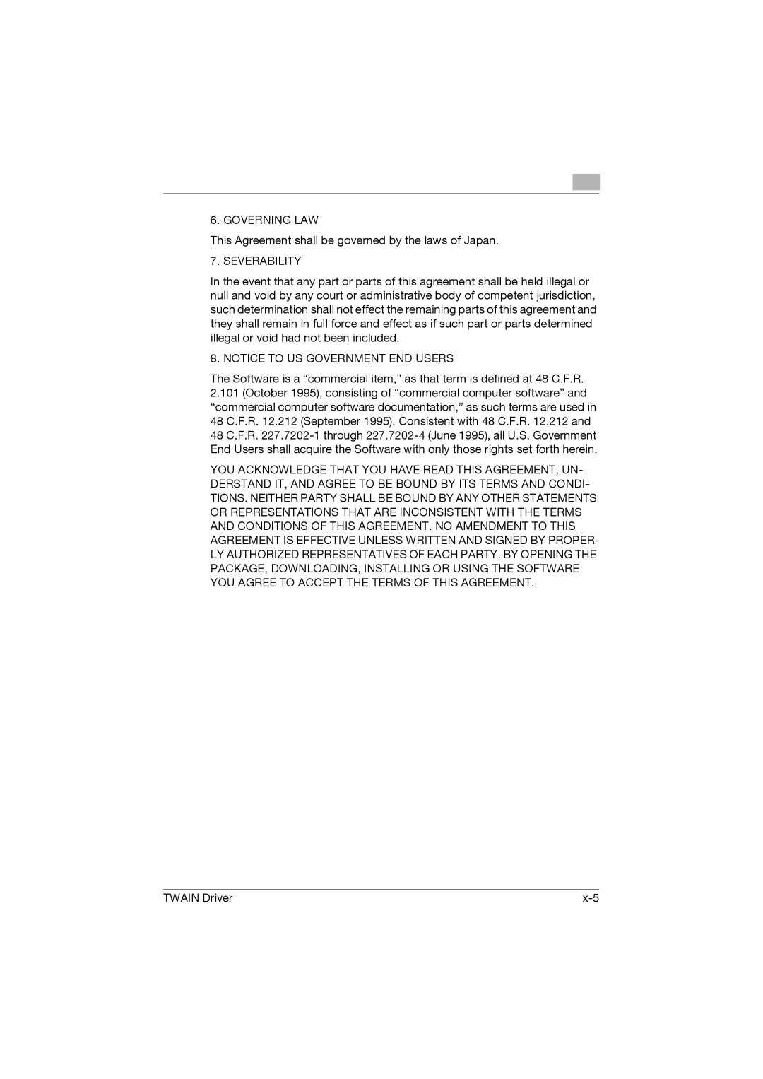 Konica Minolta TWIN Driver manual Governing LAW 