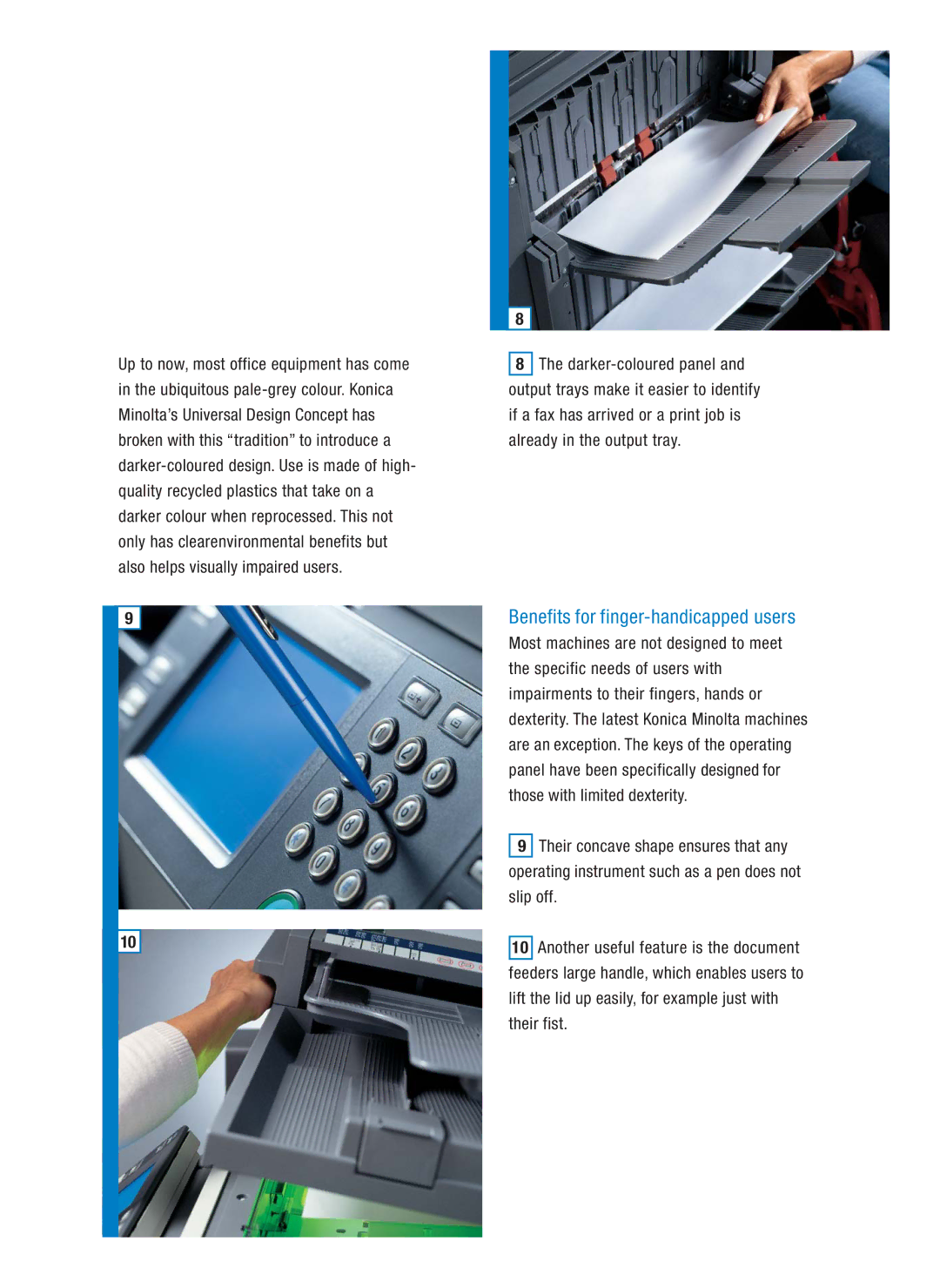 Konica Minolta Wheelchair brochure Benefits for finger-handicapped users 