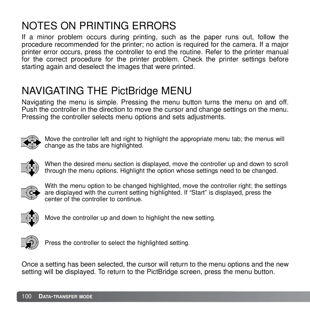 Konica Minolta X21 instruction manual Navigating the PictBridge Menu 